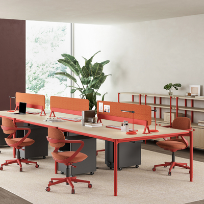 Beli FLEX 2 Sisi 6 Orang Desk Workstation Dengan Privacy Screen Arc Corner Adjustable Feet online manufacture